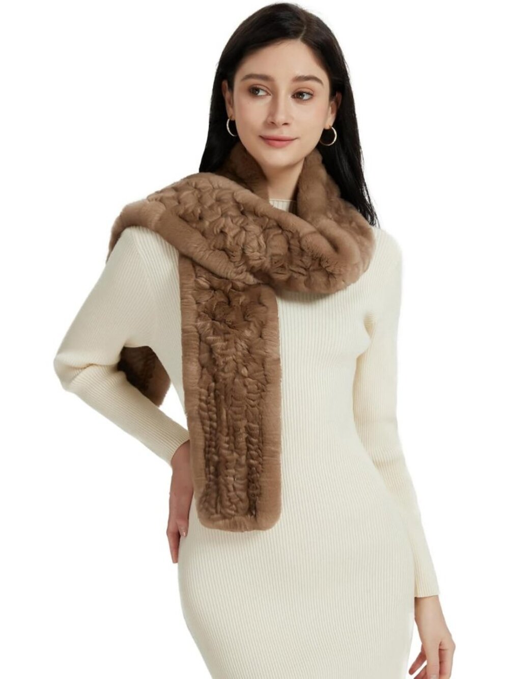 Cozy Rex Rabbit Fur Scarf for Women & Men | Warm Knitted Crochet Winter